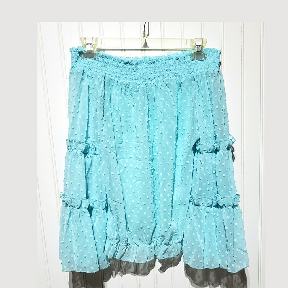 ● S O L D ● Turqouise Blue Ruffled Off Shoulder Peasant Top - Picture 8 of 8